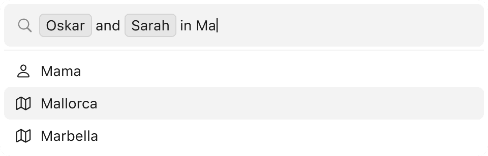 Search bar filtered by people and location
